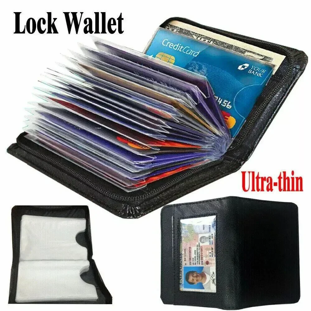 Lock Wallet Protection Amazing Slim Leather RFID Card Wallet ID Holder Purses